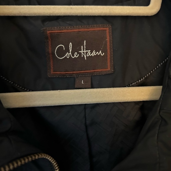 Cole Haan Black Hooded Rain Jacket with Gold Zippers- Women’s Large - Picture 2 of 5